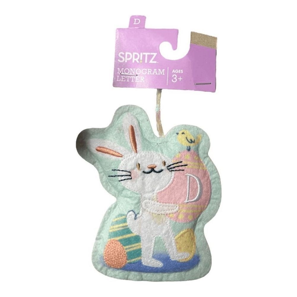 Spritz Ornament D Embroidered Multicolor Monogram Bunny Easter Patch Pastel New